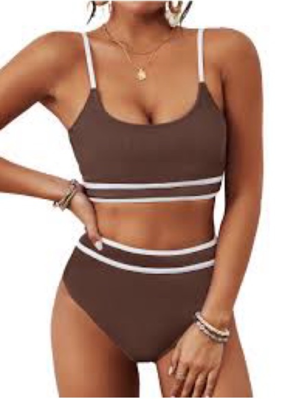 BMJL Ribbed Two-Piece High-Waisted Bikini Set in brown Size L